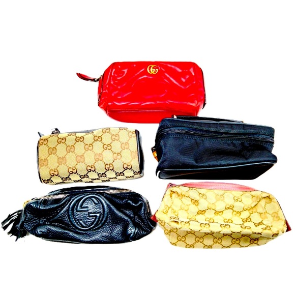 Gucci Collection of 5 Pouches set Brown Leather and canvas, $165/ea or $675 set - Picture 1 of 9